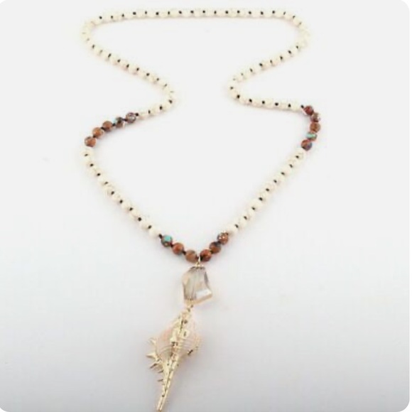 Jewelry - Long Beaded Crystal & Seashell Necklace